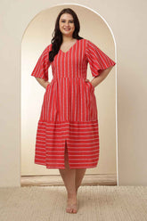 Plus Size Red Stripe Tiered Cotton Dress