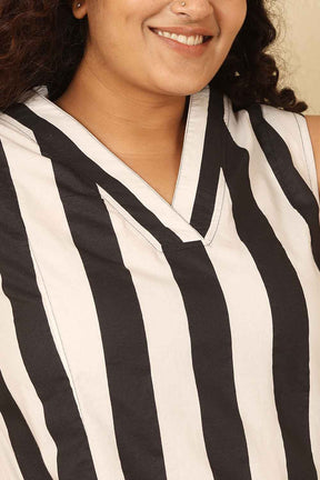 Plus Size Bold Striped Sleeveless Cotton Midi Dress