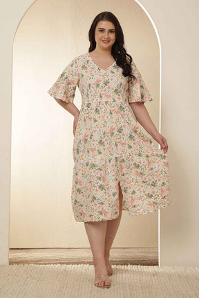 Plus Size Floral Print Tiered Cotton Dress