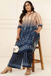 Plus Size Beige Blue Ombre Pants