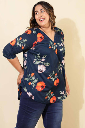 Plus Size Navy Floral Top