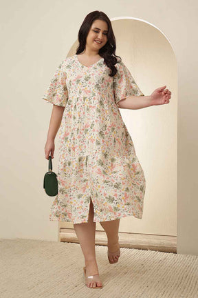 Plus Size Floral Print Tiered Cotton Dress