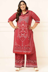Plus Size Red Ethnic Print Kurta