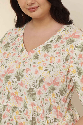 Plus Size Floral Print Tiered Cotton Dress