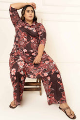 Plus Size Brown Floral Printed Kurta