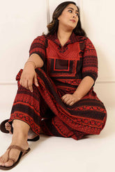 Plus Size Black Red Geometric Pants