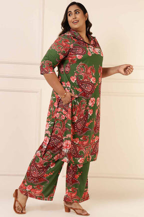Plus Size Red Green Floral Coord Set