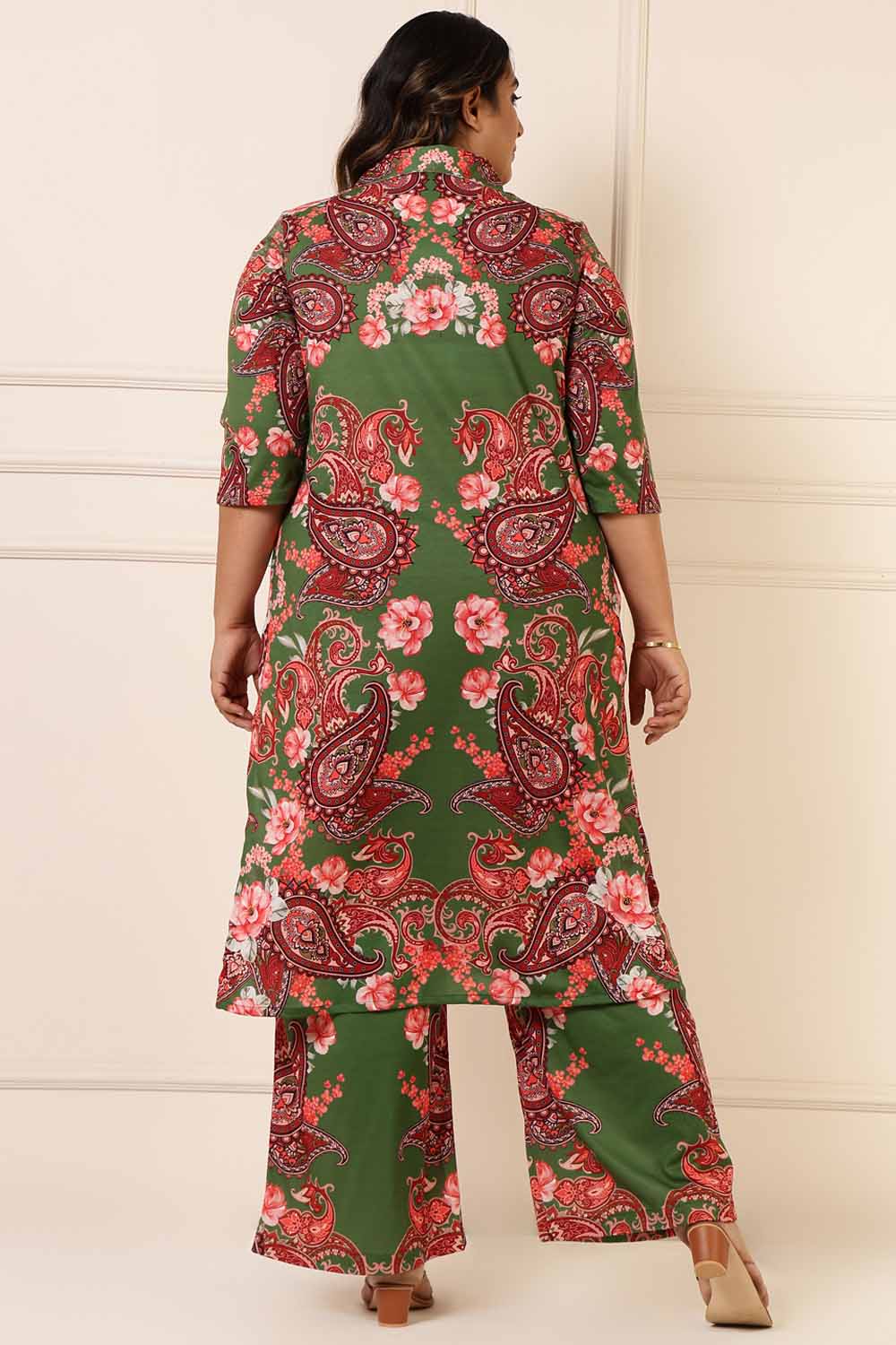 Plus Size Red Green Floral Coord Set