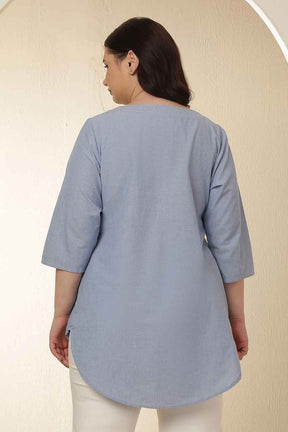 Plus Size Light Blue V Neck Cotton Top