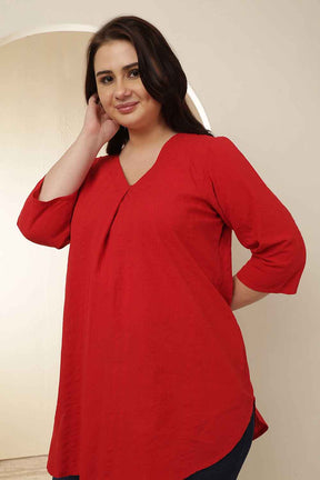 Plus Size Red V Neck Cotton Top