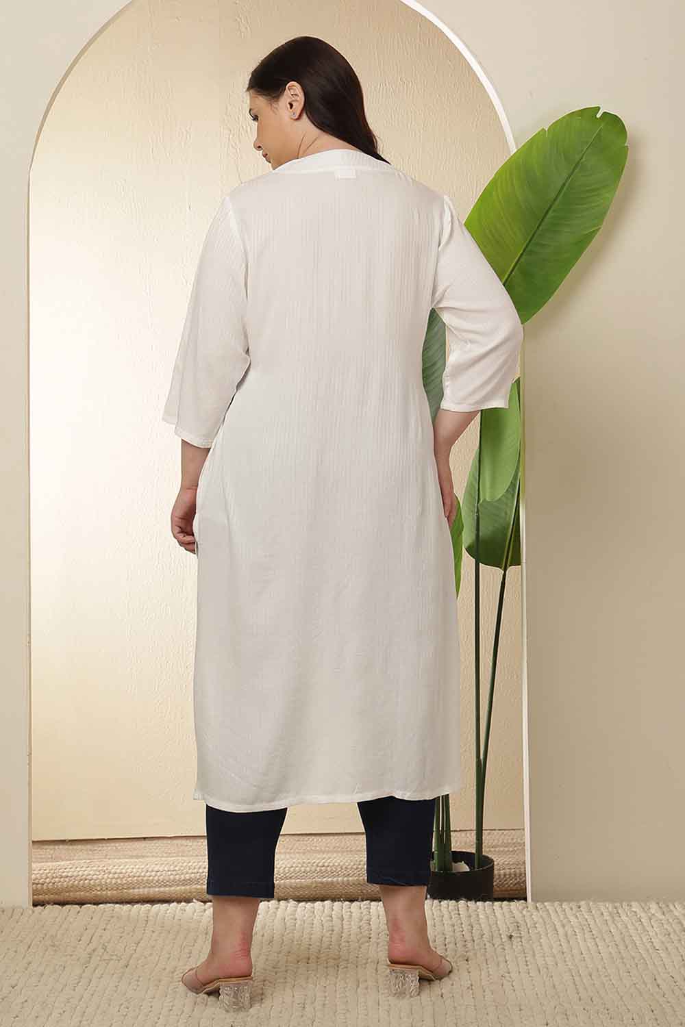 Plus Size White V Neck Kurta