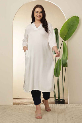 Plus Size White V Neck Kurta
