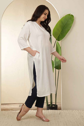 Plus Size White V Neck Kurta
