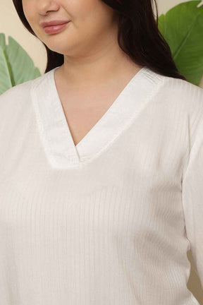 Plus Size White V Neck Kurta