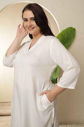 Plus Size White V Neck Kurta