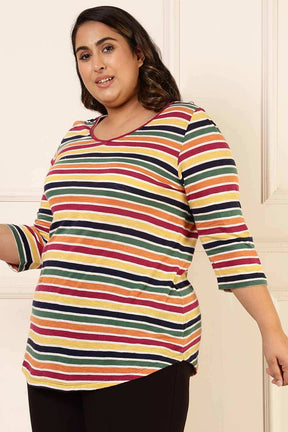 Plus Size Multi Color Stripes Cotton Tshirt