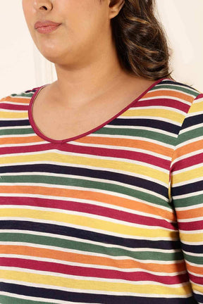 Plus Size Multi Color Stripes Cotton Tshirt