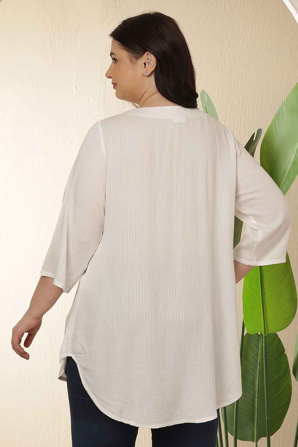 Plus Size White  V Neck Cotton Top