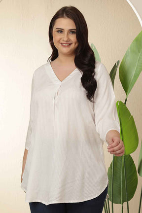 Plus Size White  V Neck Cotton Top