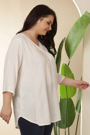 Plus Size White  V Neck Cotton Top