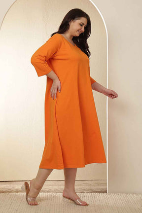 Plus Size Orange  A-Line Cotton Dress