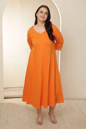 Plus Size Orange  A-Line Cotton Dress