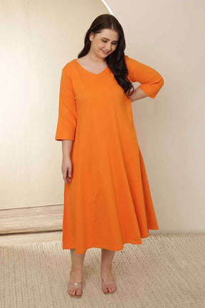 Plus Size Orange  A-Line Cotton Dress