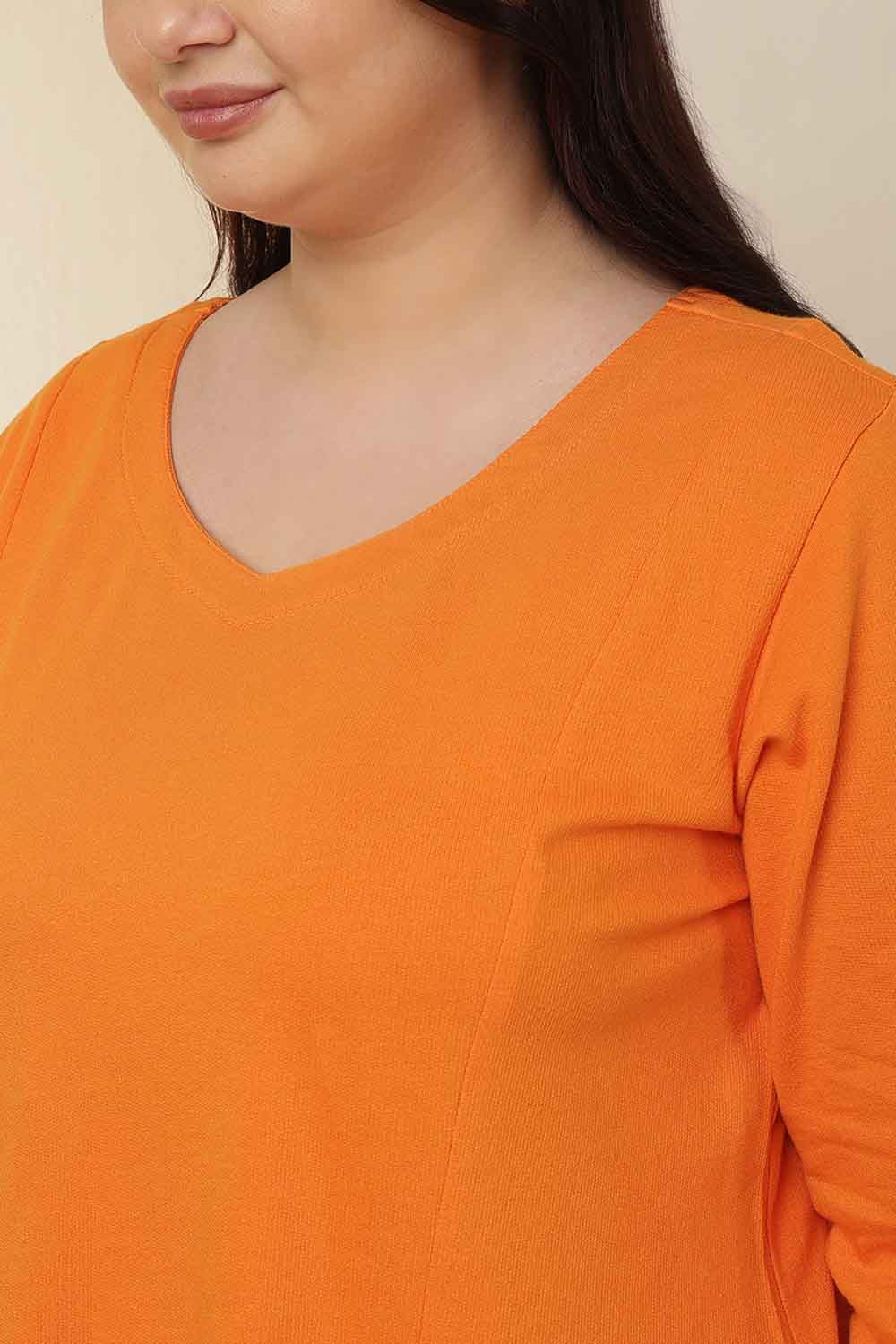 Comfortable Plus Size Orange  A-Line Cotton Dress