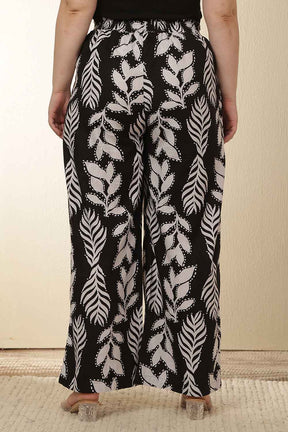 Plus Size White Black Leaf Print  Cotton Kurta Coord Set