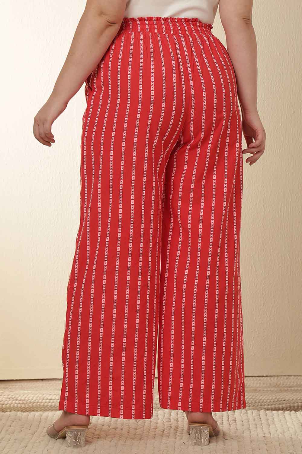 Plus Size Red Stripe Cotton Kurta Coord Set