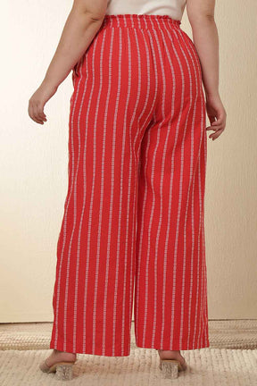 Plus Size Red Stripe Cotton Kurta Coord Set