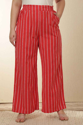 Plus Size Red Stripe Cotton Kurta Coord Set