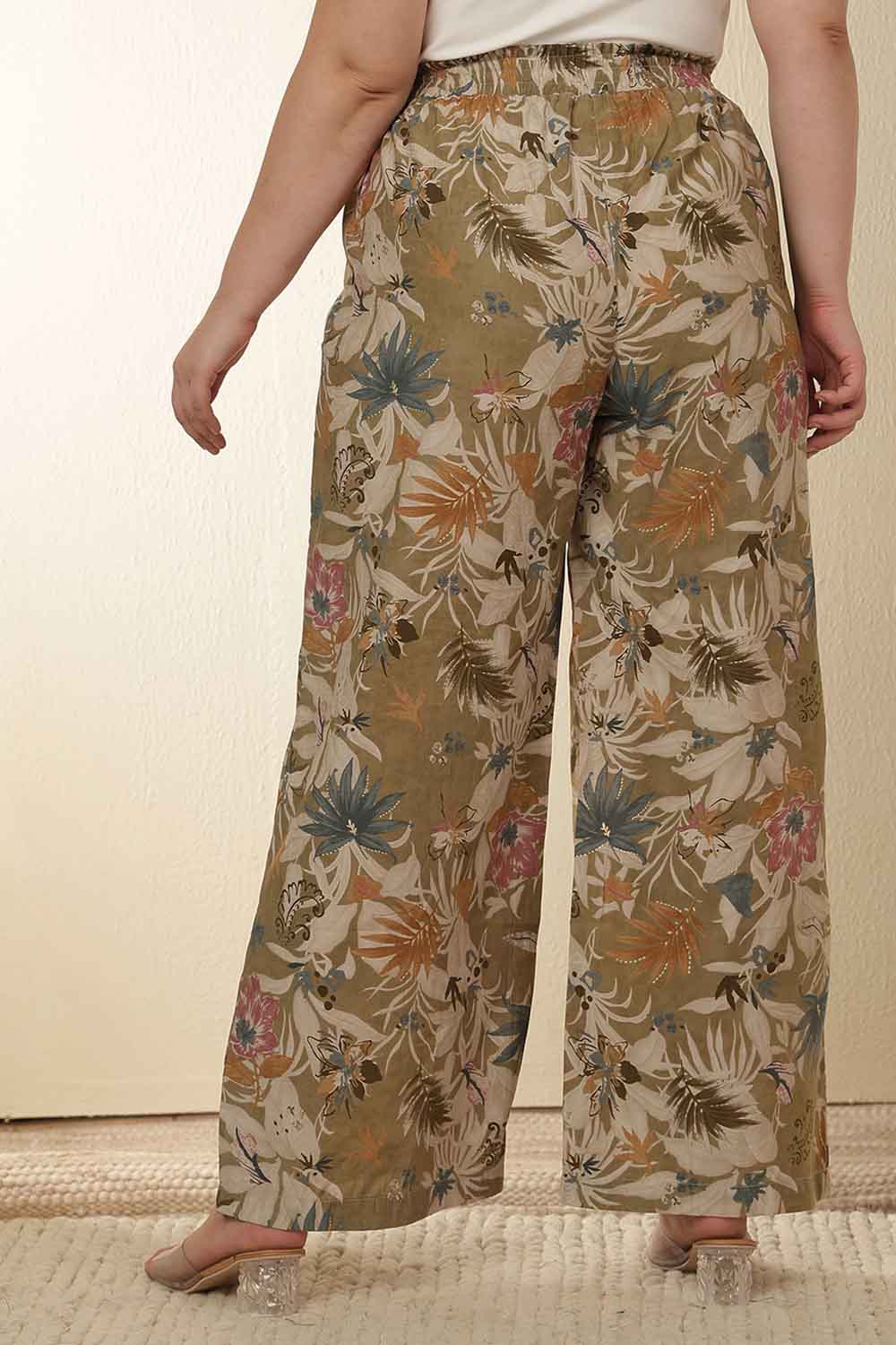 Plus Size Olive Floral Print  Kurta Coord Set