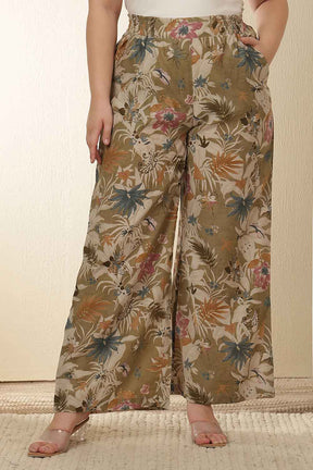 Plus Size Olive Floral Print  Kurta Coord Set