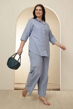 Plus Size Light Blue Shirt  Coord Set