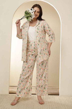 Plus Size Floral Print Shirt Coord Set