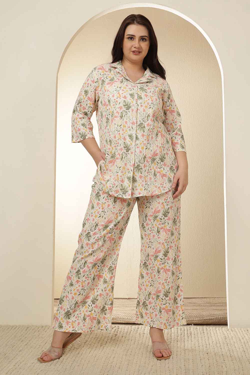 Plus Size Plus Size Floral Print Shirt Coord Set