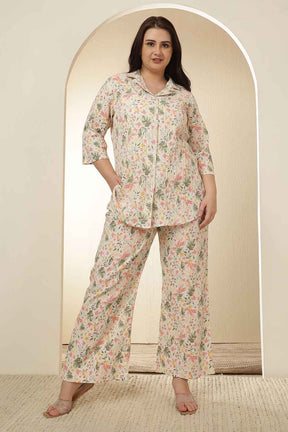 Plus Size Floral Print Shirt Coord Set