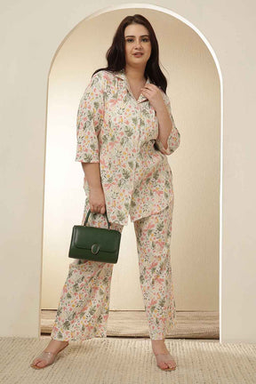 Plus Size Floral Print Shirt Coord Set