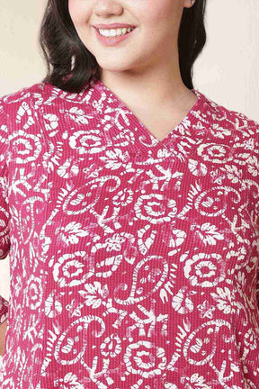 Plus Size Pink Batik Print Cotton Midi Dress