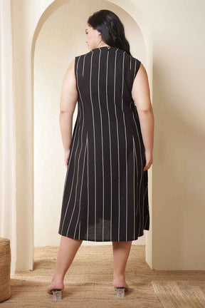 Plus Size Vertical Stripes Sleeveless Cotton Midi Dress