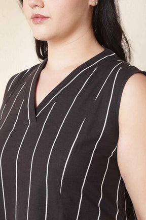 Plus Size Vertical Stripes Sleeveless Cotton Midi Dress