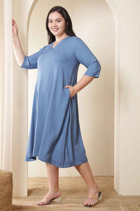 Plus Size Teal Rayon Twill Midi Dress