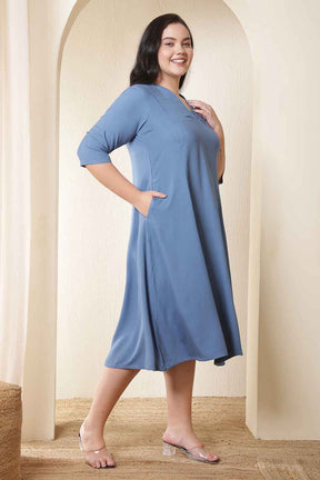 Plus Size Teal Rayon Twill Midi Dress