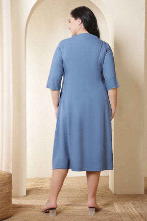 Plus Size Teal Rayon Twill Midi Dress