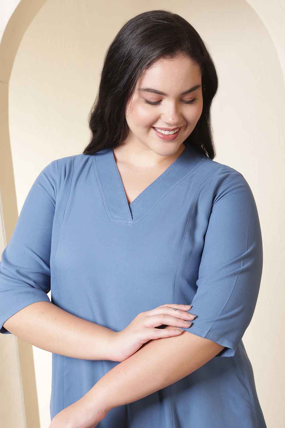 Plus Size Plus Size Teal Rayon Twill Midi Dress