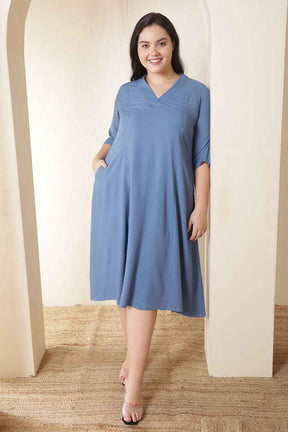 Plus Size Teal Rayon Twill Midi Dress