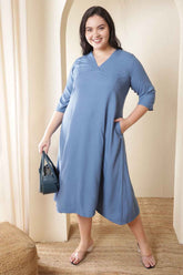 Plus Size Teal Rayon Twill Midi Dress