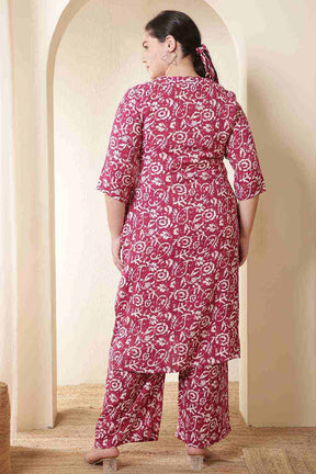 Plus Size Pink Batik Print Cotton Kurta Coord Set