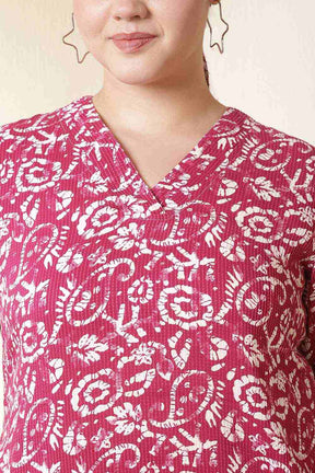 Plus Size Pink Batik Print Cotton Kurta Coord Set